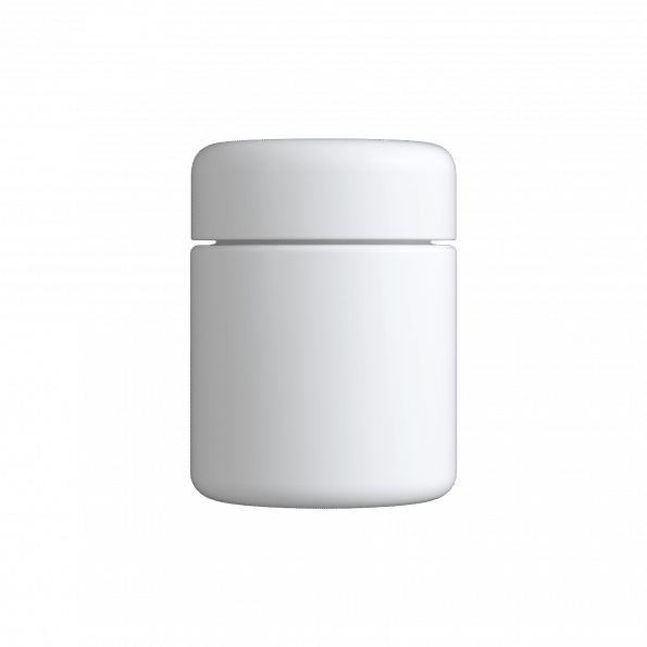 white plastic cannabis jar with screw top lid