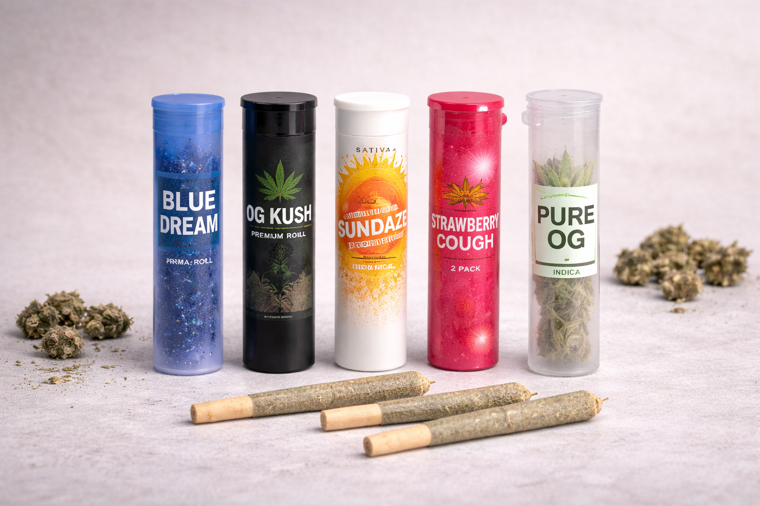 Custom designed pop top pre-roll tubes for cannabis packaging