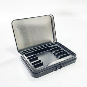 child resistant metal tin box with push button lock open