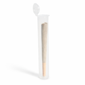 clear custom pre-roll tube with flip-top lid open
