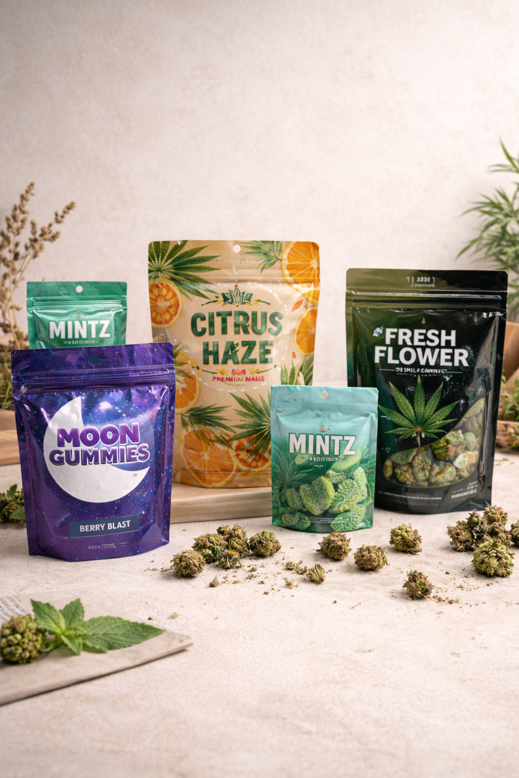 Custom printed mylar bags for cannabis brand packaging