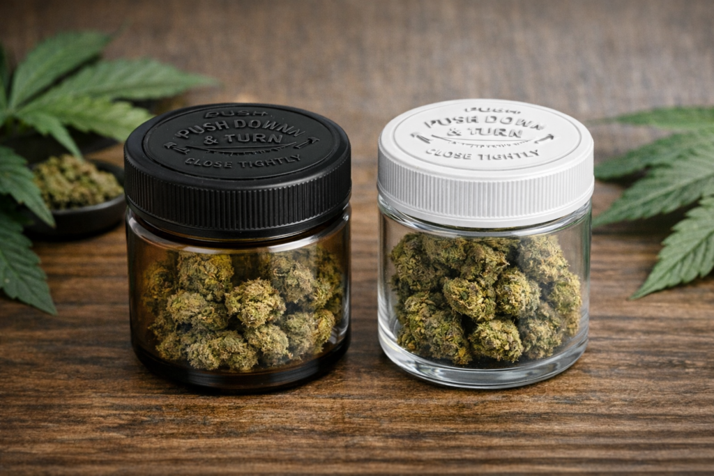 child resistant cannabis containers with airtight seal for flower storage