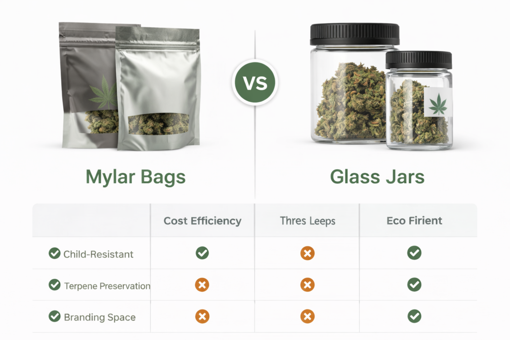 mylar bags vs glass jars cannabis packaging comparison
